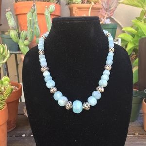 Pale Blue Faceted Chalcedony Necklace